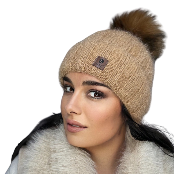 Căciulă de damă DARIA – model de iarnă cu pompon, interior polar, tricot moale și foarte călduroasă [1]