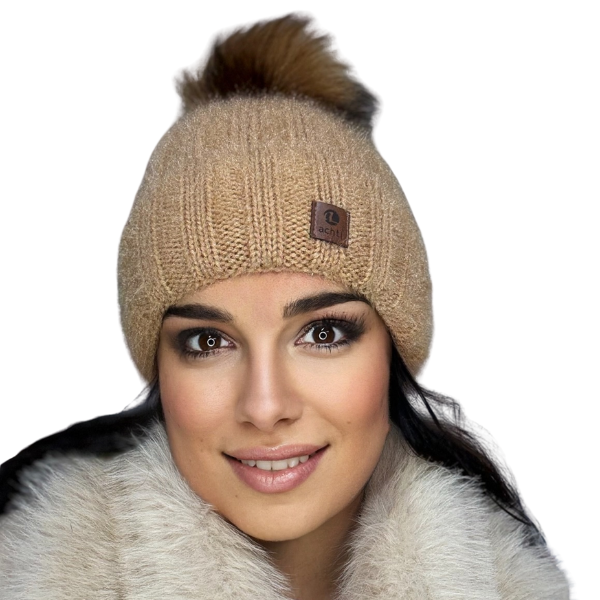 Căciulă de damă DARIA – model de iarnă cu pompon, interior polar, tricot moale și foarte călduroasă [2]