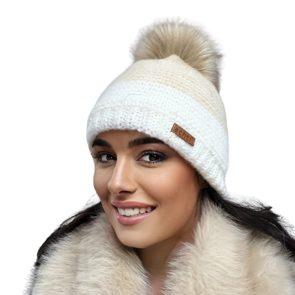 Căciulă de damă DARIA – model de iarnă cu pompon, interior polar, tricot moale și foarte călduroasă [1]