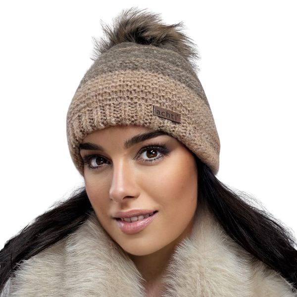 Căciulă de damă DARIA – model de iarnă cu pompon, interior polar, tricot moale și foarte călduroasă [1]