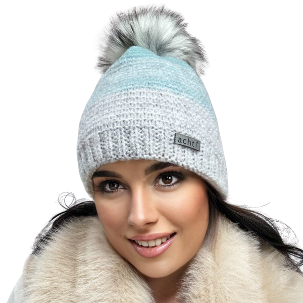 Căciulă de damă DARIA – model de iarnă cu pompon, interior polar, tricot moale și foarte călduroasă [1]