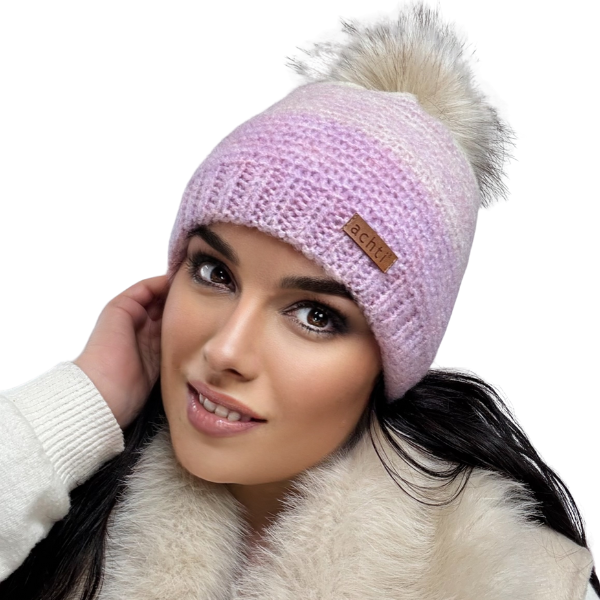 Căciulă de damă DARIA – model de iarnă cu pompon, interior polar, tricot moale și foarte călduroasă [3]