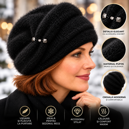 Caciula de dama modelul MIRA din angora, marime 58-60, captuseala din polar, culoare  NEAGRA MIR_02 [3]