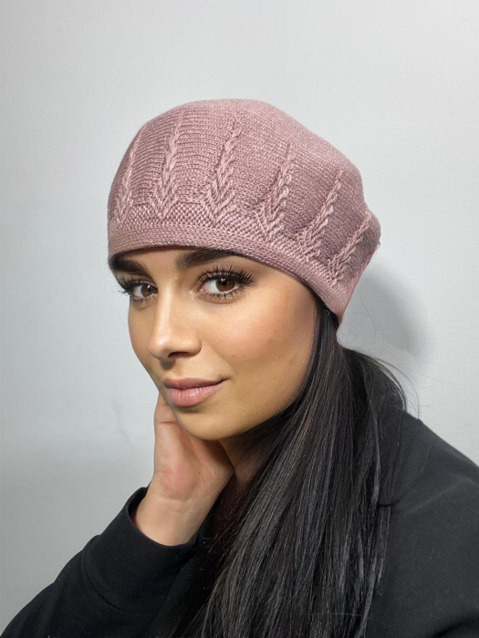 Caciula de dama stil bereta CLAUDIA, marime universala, culoare roz, groasa [2]