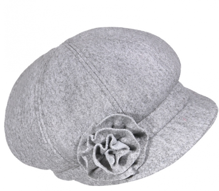 Caciula de dama stil bereta cu cozoroc si floricica 100% lana, marime universala TTS23.03.AP2306 gri Rabionek Polonia [2]