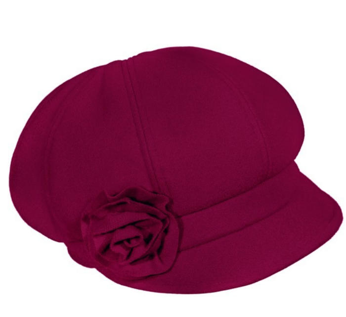 Caciula de dama stil bereta cu cozoroc si floricica 100% lana, marime universala TTS23.03.AP2307 BORDO Rabionek Polonia [2]