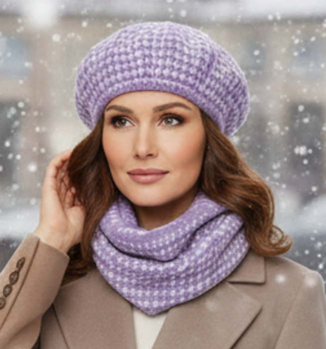 Caciula de dama stil bereta cu fular asortat, marime universala, culoare mov,  KDZ22.01-4005, Polonia [2]