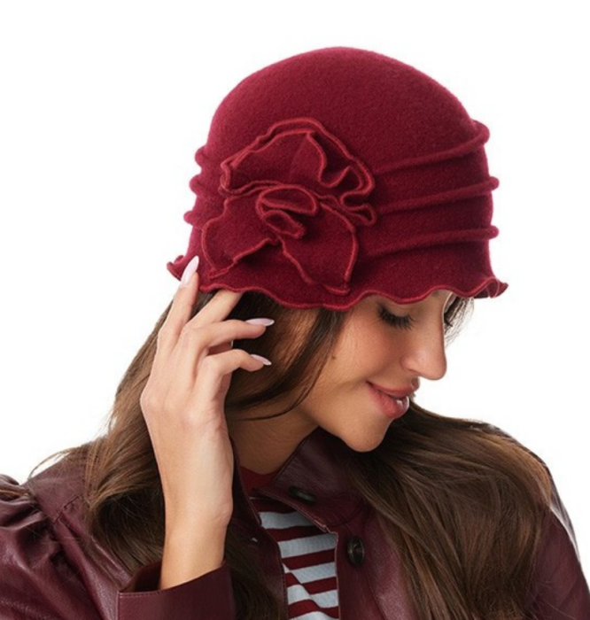 Caciula de dama stil bereta DEEA 100% lana, marime universala  D25.06_bordo [1]