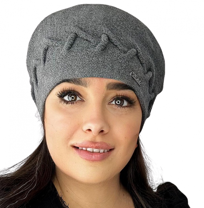 Caciula de dama stil bereta, marime universala, culoare gri, BELLA [2]
