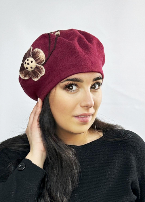 Caciula de dama stil bereta 100% lana, marime universala, culoare visiniu,  BM22.03_VIS03, Polonia [2]