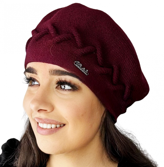 Caciula de dama stil bereta, marime universala, culoare visiniu, BELLA [3]