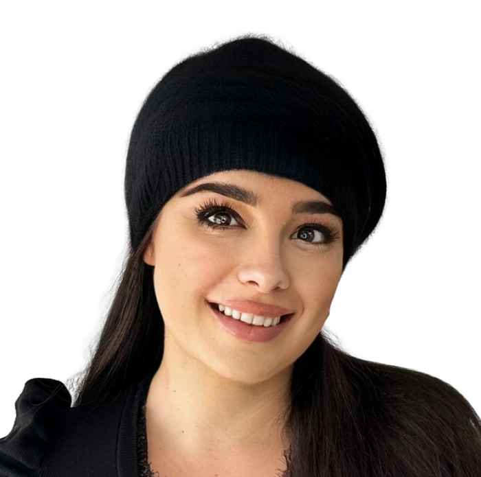 Caciula dama stil bereta CARLA  din angora, pufoasa, marime 58-60, culoare neagra [2]