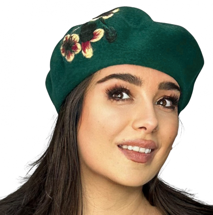 Caciula de dama  TINA stil bereta rosie 100% lana, marime universala  BM24.01.630 verde [2]