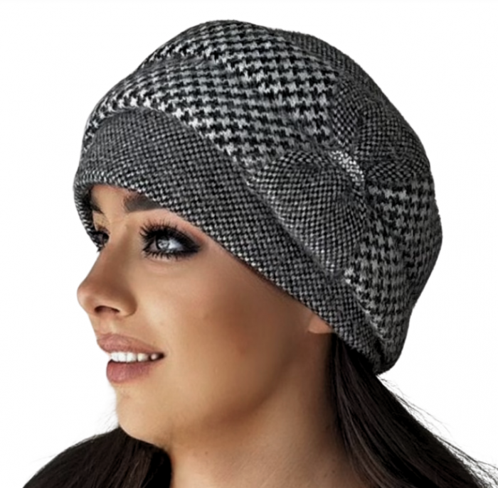 Caciula eleganta de dama Ema din angora, marime  58-60 universala, culoare gri/negru [1]