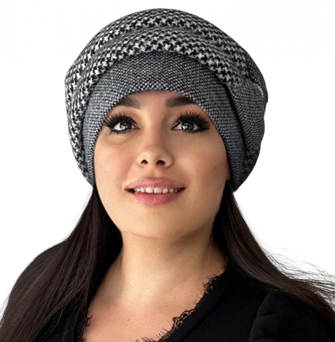 Caciula eleganta de dama Ema din angora, marime  58-69 universala, culoare alb negru [2]