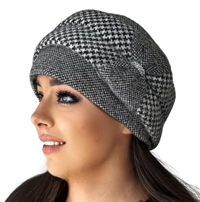 Caciula eleganta de dama Ema din angora, marime  58-69 universala, culoare alb negru [3]