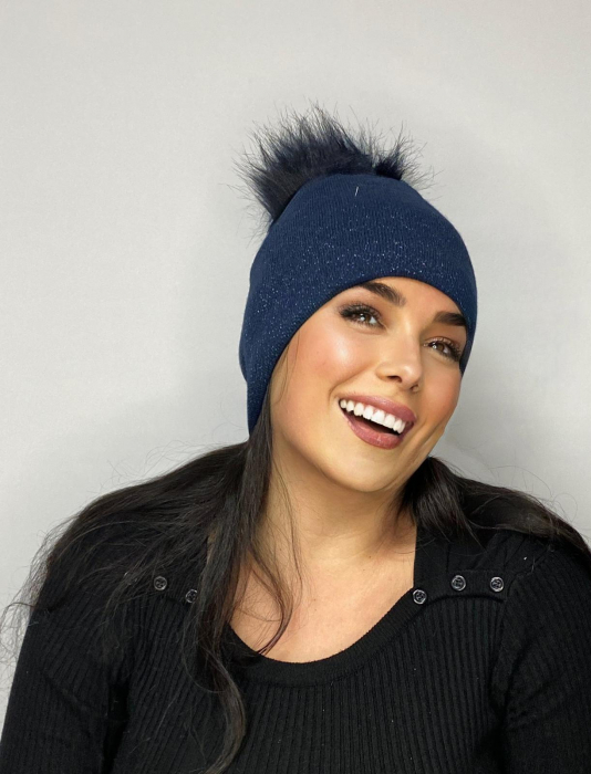 Caciula bleomarin cu sclipici si ciucure pufos, calduroasa, dublata în interior BELLA [2]