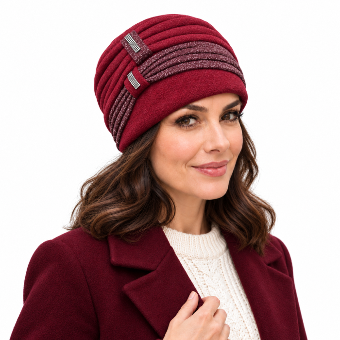 Caciula rafinata de dama Amalia din angora, marime universala, captuseala din polar, culoare bordo  AMB20 [2]
