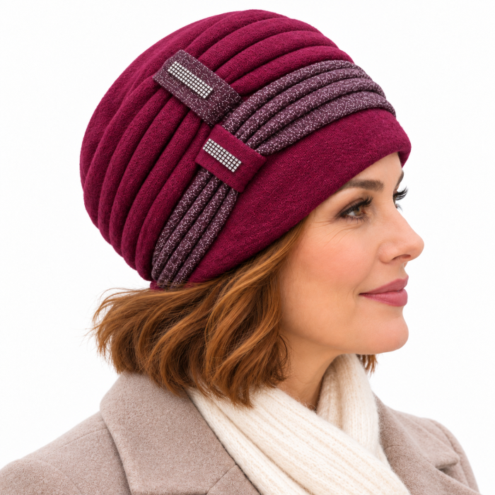 Caciula rafinata de dama Amalia din angora, marime universala, captuseala din polar, culoare rosu wine AMRW118 [2]