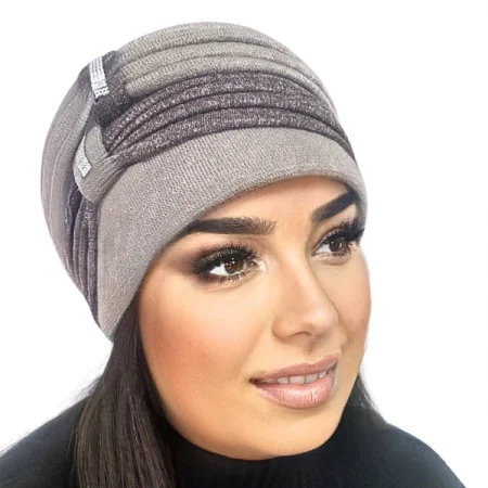 Caciula rafinata de dama Amalia din angora, marime universala, captuseala din polar, culoare bej AMB120 [5]