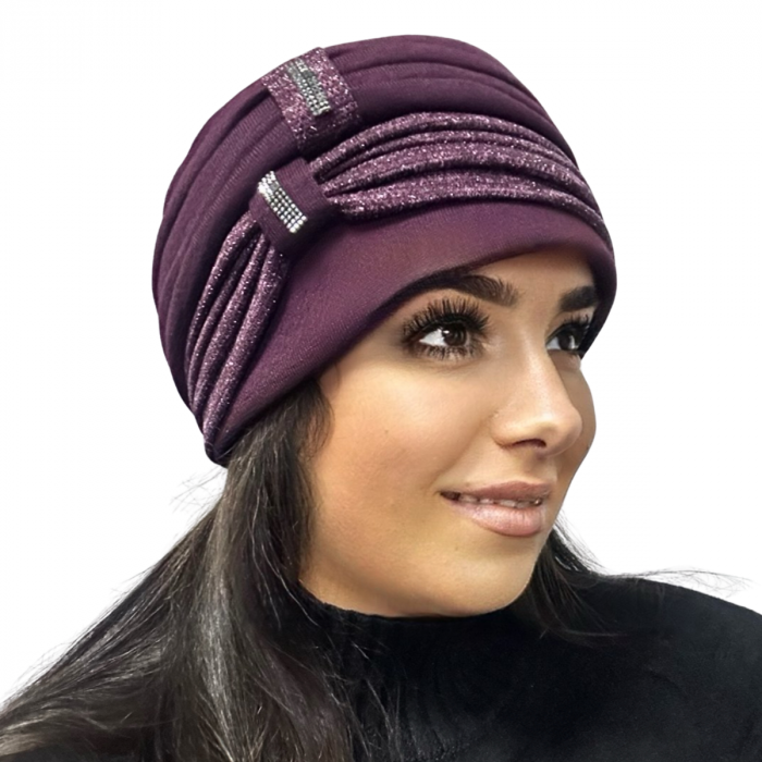 Caciula rafinata de dama Amalia din angora, marime universala, captuseala din polar, culoare  purple AMP112 [2]