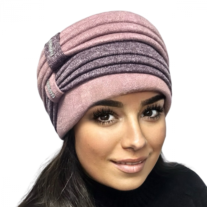 Caciula rafinata de dama Amalia din angora, marime universala, captuseala din polar, culoare  roz pudra AMR117 [2]