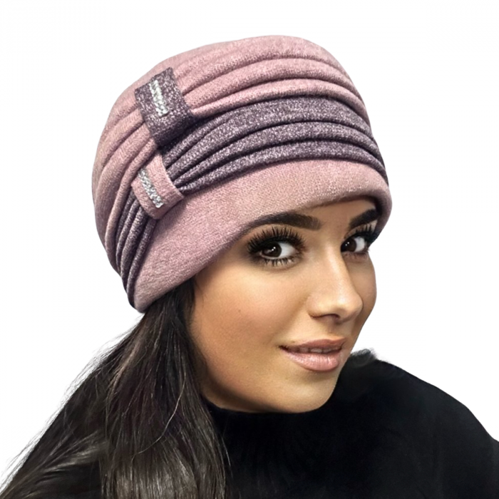 Caciula rafinata de dama Amalia din angora, marime universala, captuseala din polar, culoare  roz pudra AMR117 [1]