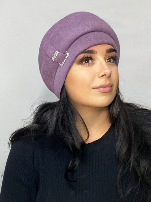 Caciula rafinata de dama Amalia din angora, marime universala, captuseala din polar, culoare mov inchis [2]