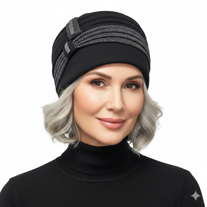 Caciula rafinata de dama Amalia din angora, marime universala, captuseala din polar, culoare negru AMN119 [5]