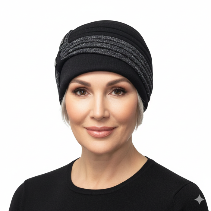 Caciula rafinata de dama Amalia din angora, marime universala, captuseala din polar, culoare negru AMN119 [4]