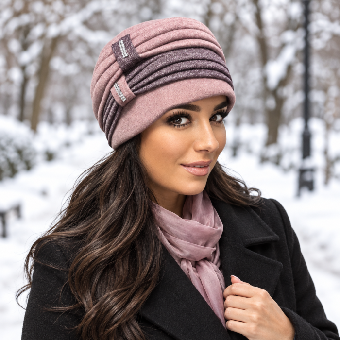 Caciula rafinata de dama Amalia din angora, marime universala, captuseala din polar, culoare  roz pudra AMR117 [4]