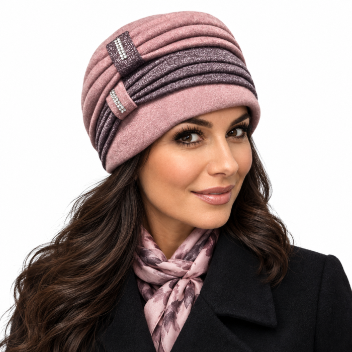 Caciula rafinata de dama Amalia din angora, marime universala, captuseala din polar, culoare  roz pudra AMR117 [3]
