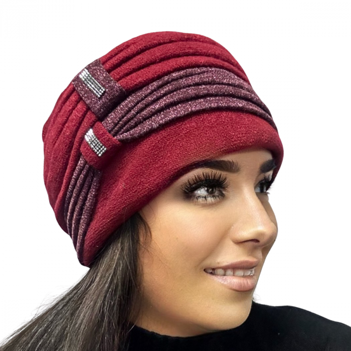 Caciula rafinata de dama Amalia din angora, marime universala, captuseala din polar, culoare rosu wine AMRW118 [2]