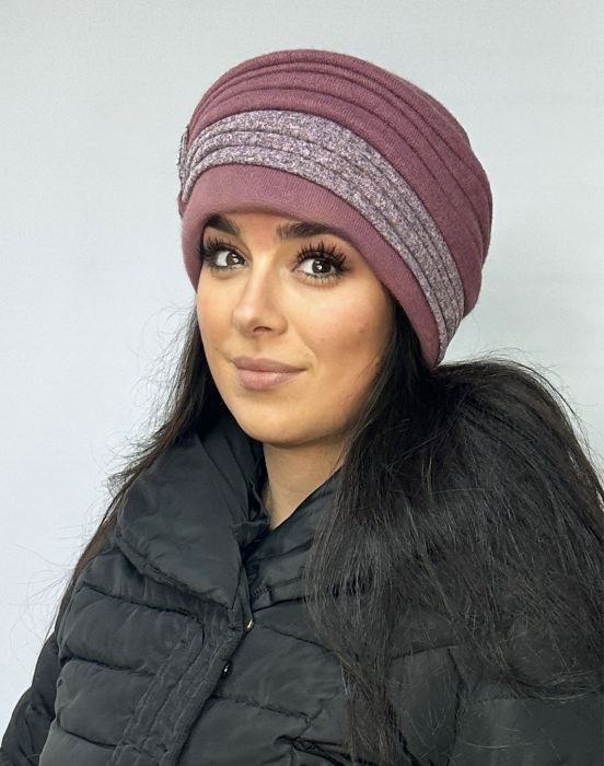 Caciula rafinata de dama Irina din angora, marime universala, captuseala din polar, culoare acaju [3]