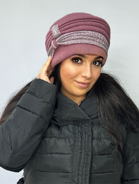 Caciula rafinata de dama Irina din angora, marime universala, captuseala din polar, culoare acaju [2]