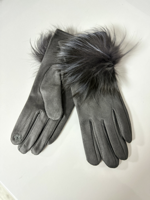 Cadoul perfect de Crăciun - Eșarfă de damă din cashmere cu lână și vâscoză,și mănuși din material textil, catifelat, bleumarin [2]