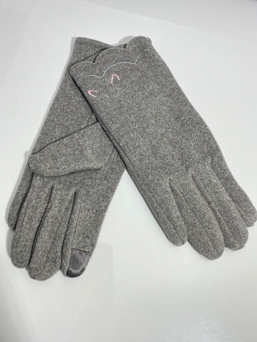 Cadoul perfect de Crăciun - Eșarfă de damă din lână și vâscoză și mănuși din material textil, catifelat, gri [2]