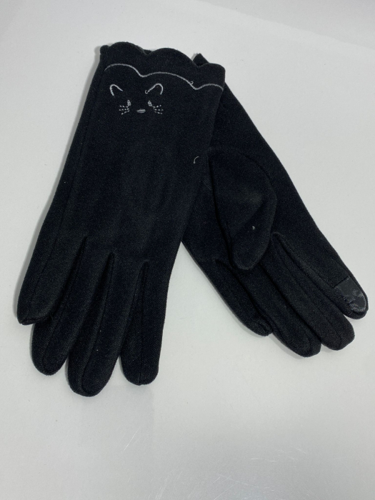 Cadoul perfect de Crăciun - Eșarfă de damă din lână și vâscoză și mănuși din material textil, catifelat, negre [2]