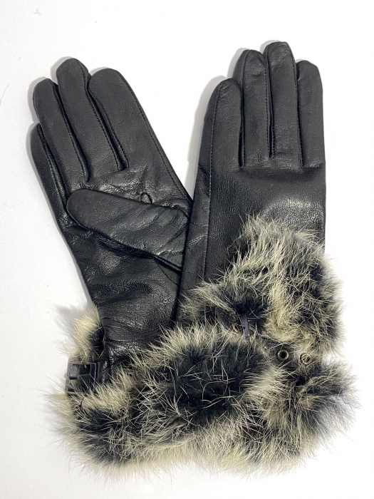 Cadoul perfect de Crăciun - Eșarfă de damă din lână și vâscoză și mănuși S din piele negre cu blanita [2]