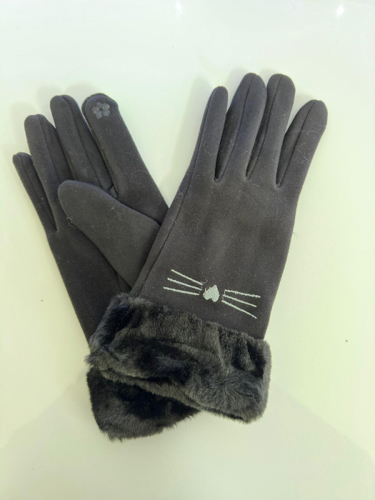 Cadoul perfect de Crăciun - Eșarfă groasa de damă din cashmere și mănuși  catifelate  asortate negru, 5070N [4]