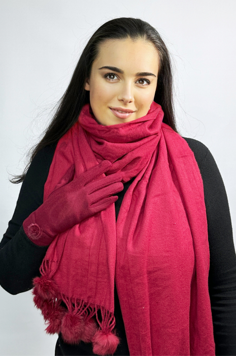 Cadoul perfect de Crăciun - Eșarfă groasa de damă din cashmere și mănuși  catifelate cu blăniță  5707VSN [3]