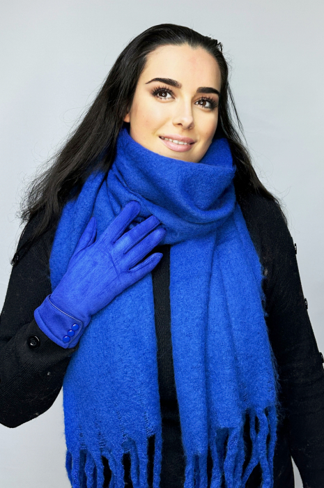 Cadoul perfect de Crăciun - Eșarfă groasa de damă din cashmere și mănuși  catifelate albastru regal  5708BLUE [3]