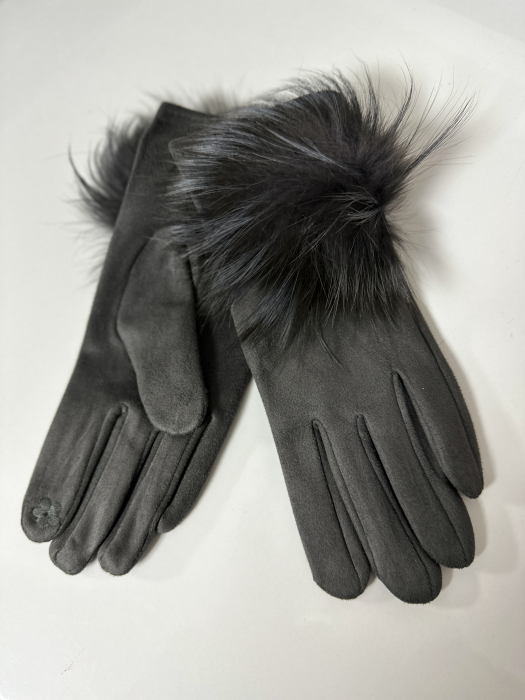 Cadoul perfect de Crăciun - Eșarfă groasa de damă din cashmere și mănuși  catifelate cu blăniță gri 5707BLM [5]