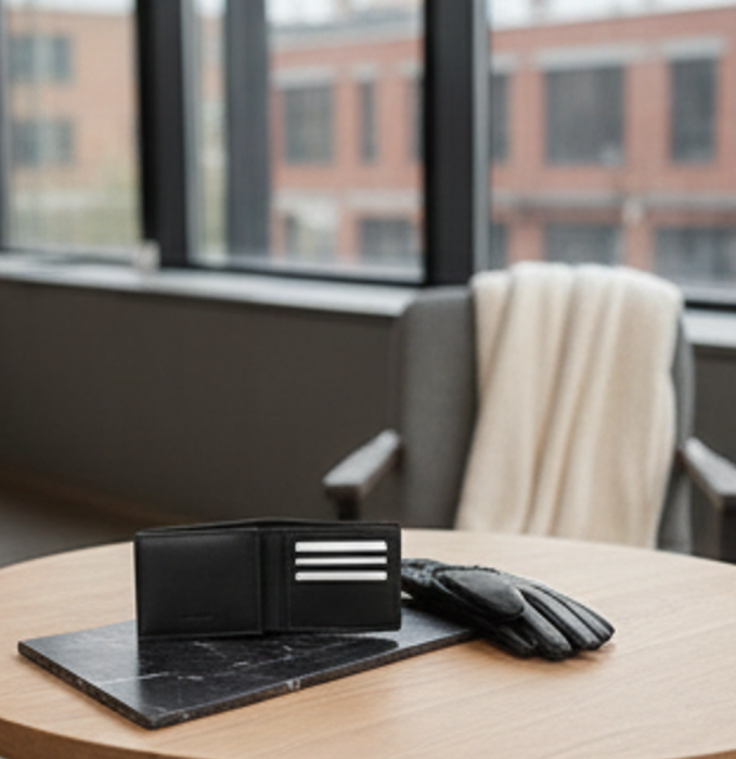 Cadoul perfect de Crăciun  pentru barbati - Portofel din piele naturala, esarfa  eleganta de barbati 30x140cm si manusi din piele,  negru 2322N [4]