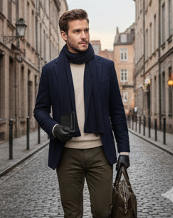 Cadoul perfect de Crăciun  pentru barbati - Portofel din piele naturala, esarfa  eleganta de barbati 30x140cm si manusi din piele,  negru 2322N [7]