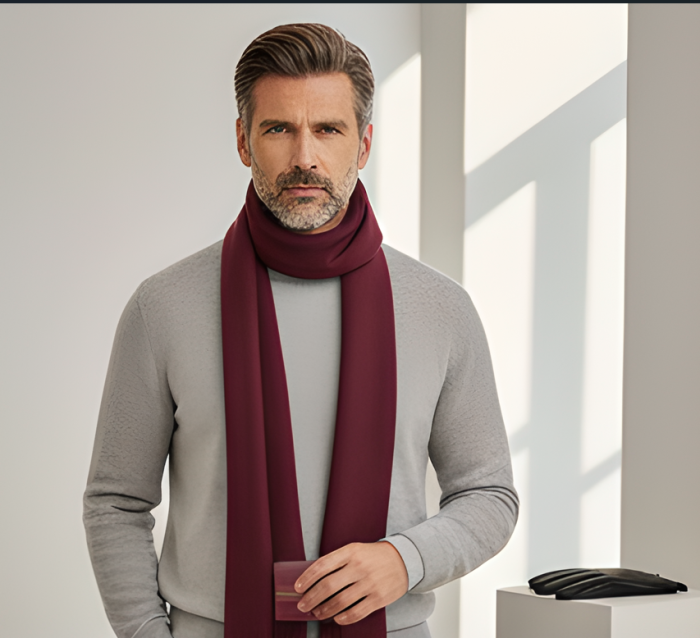 Cadoul perfect de Crăciun  pentru barbati - Portofel din piele naturala, esarfa  eleganta de barbati 30x140cm si manusi din piele,  negru 2322N [8]