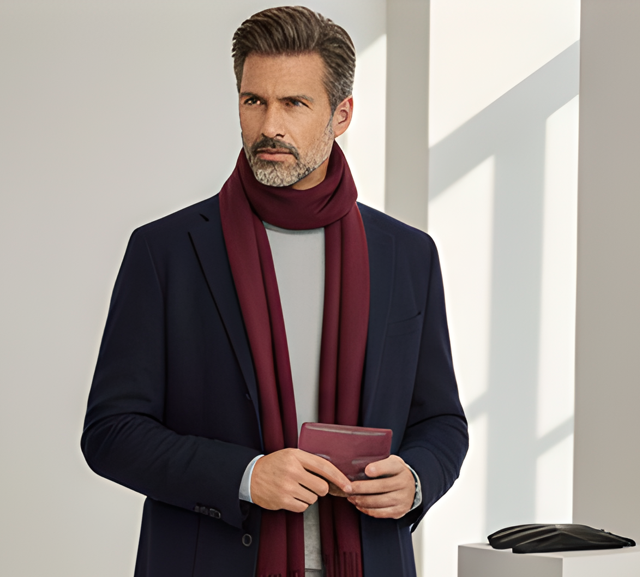 Cadoul perfect de Crăciun  pentru barbati - Portofel din piele naturala, esarfa  eleganta de barbati 30x140cm si manusi din piele,  negru 2322N [6]