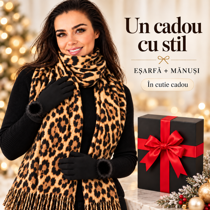 Cadoul perfect de Craciun set 2in1 cu manusi si esarfa animal print maro 2401300-9 [5]