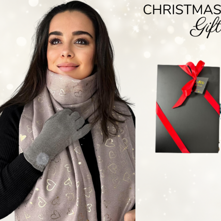 Cadoul perfect de Craciun set 2in1 cu manusi si esarfa BF3877 gri deschis [2]
