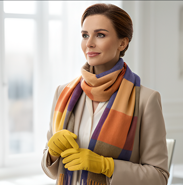 Cadoul perfect de Crăciun - set 2in1 cu manusi si esarfa carouri femei C-5707.24Y multicolor [3]